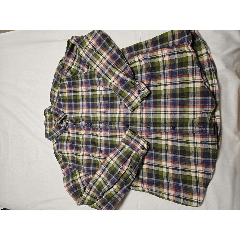Eddie Bauer Shirt Mens Large Green Blue Plaid Flannel Button Down Casual Fall